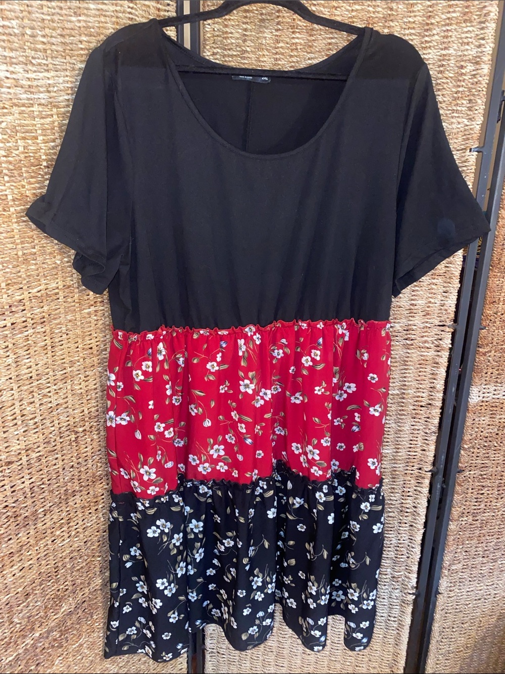 SHEIN Black and Red Floral Tiered Mini Dress